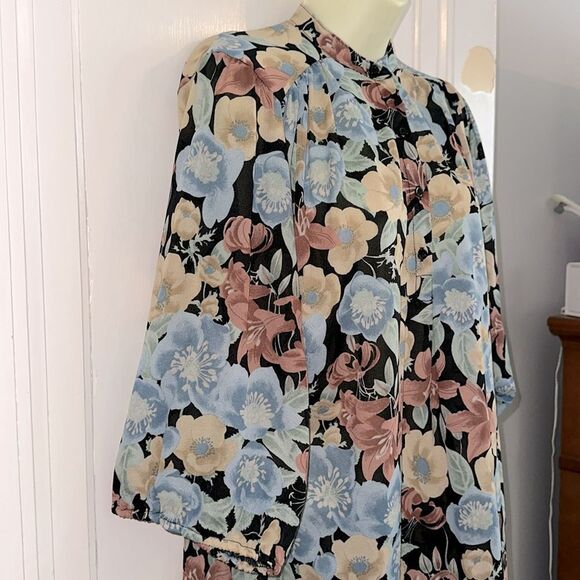 Vintage 70s The Branch Floral Knit Polyester Tunic Top with 3/4 Sleeves - Picture 5 of 9